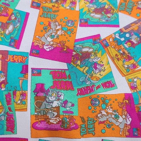 Tom & Jerry Sweatshirt Large Comic All Over Print Cartoon Fleece NWT Orange Pink - Picture 6 of 10